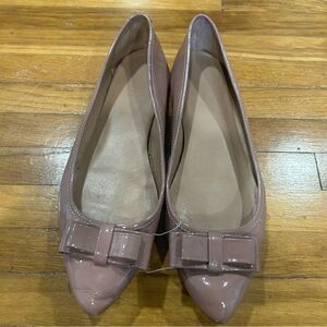 Elorie Nude Patent Leather Bow Flat